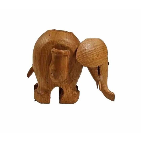 Elephant Toothpick Holders Wood Set of 2 Jungle Safari Animal MCM Boho VTG - Picture 10 of 11